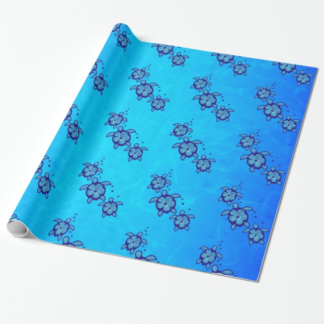 Papel De Regalo 3 tortugas azules de Honu (Desenrollado)