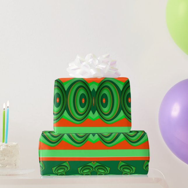 Papel De Regalo ~ 3D Fractal Verde Rojo ~ Navidades (Regalos de fiesta)