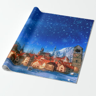 Papel De Regalo 3d ilustracion de pequeño pueblo alpino al amanece