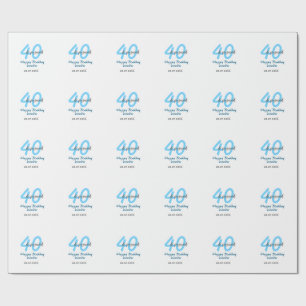 Papel De Regalo 40º & renovado nombre fecha azul número en negrita