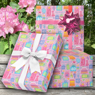 Papel De Regalo 40.º cumpleaños Gorra de globos de pastelería flor