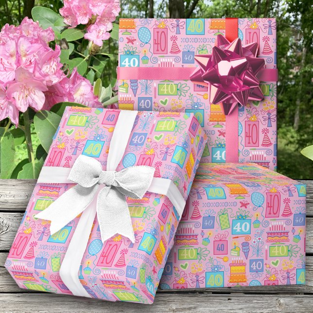 Papel De Regalo 40.º cumpleaños Gorra de globos de pastelería flor (Subido por el creador)