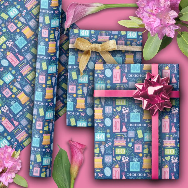 Papel De Regalo 40.º cumpleaños Gorra de globos de pastelería flor (Subido por el creador)