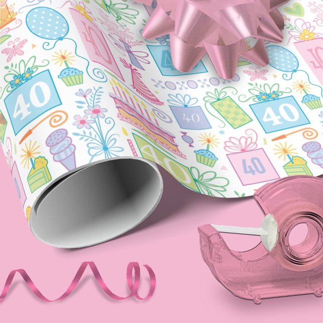 Papel De Regalo 40.º cumpleaños Gorra de globos de pastelería flor (Subido por el creador)