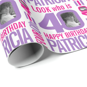 Papel De Regalo 40 cumpleaños color púrpura rosa foto de 40 pers