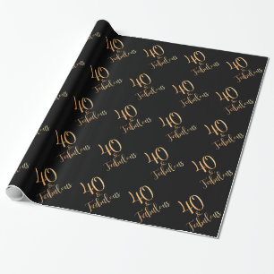Papel De Regalo 40 & Fabuloso Cumpleaños con Brillo Dorado Negro