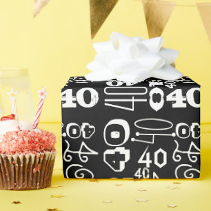Papel De Regalo 40.o Tipográfico negro del cumpleaños