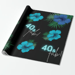 Papel De Regalo ¡40 y Fab! Neon Blue Silver Black Tropical Birday