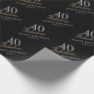 Papel De Regalo 40 y fabuloso cumpleaños moderno negro 40