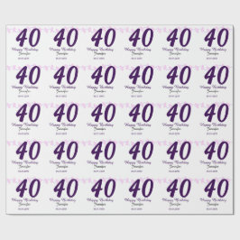 Papel De Regalo 40th birthday add name date year purple floral pin