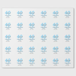 Papel De Regalo 40th & renewed birthday name date blue bold number