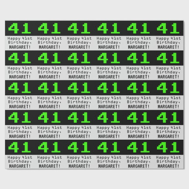 Papel De Regalo 41º cumpleaños - Nerdy / Geeky Style "41" y nombre (Superficie plana)