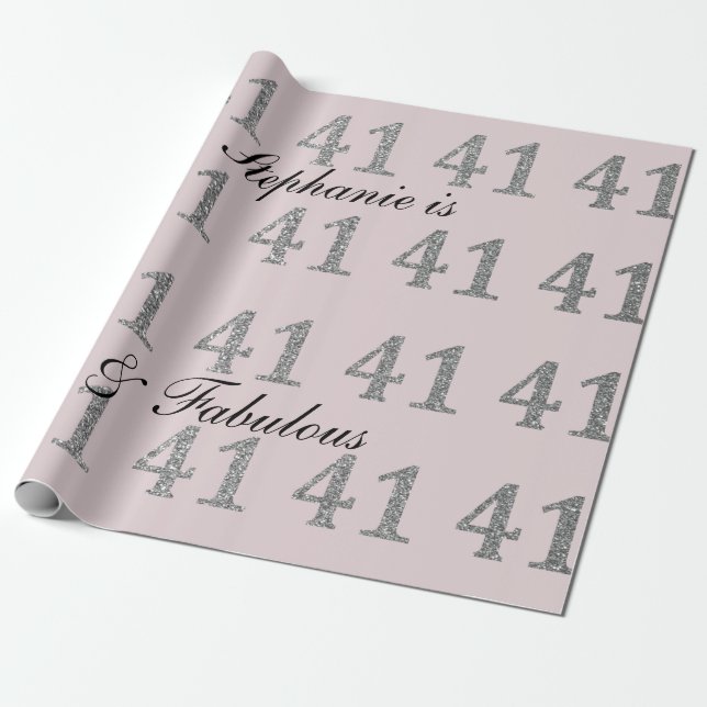 Papel De Regalo 41.ª Nacimiento Nombre Personalizado Purpurina Gri (Desenrollado)