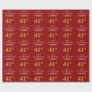 Papel De Regalo 41 Aniversario: Elegante, Rojo, Faux Gold Look