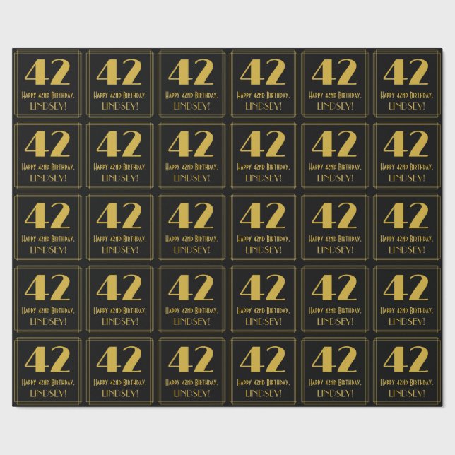 Papel De Regalo 42º cumpleaños ~ Art Deco Inspirado Aspecto "42",  (Costura)