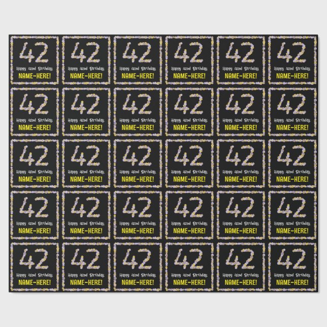 Papel De Regalo 42º cumpleaños: Flores florales, nombre personaliz (Costura)