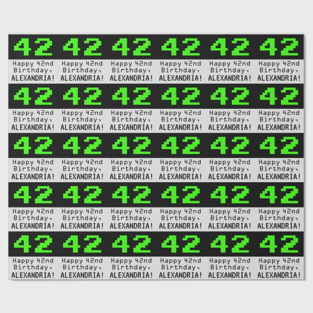 Papel De Regalo 42º cumpleaños - Nerdy / Geeky Style "42" y nombre (Superficie plana)