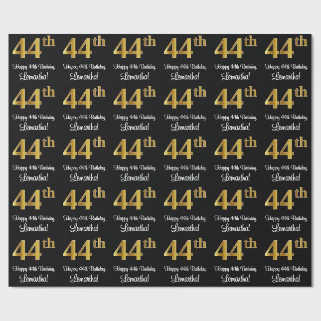 Papel De Regalo 44º cumpleaños: elegante lujoso falso oro negro # (Superficie plana)