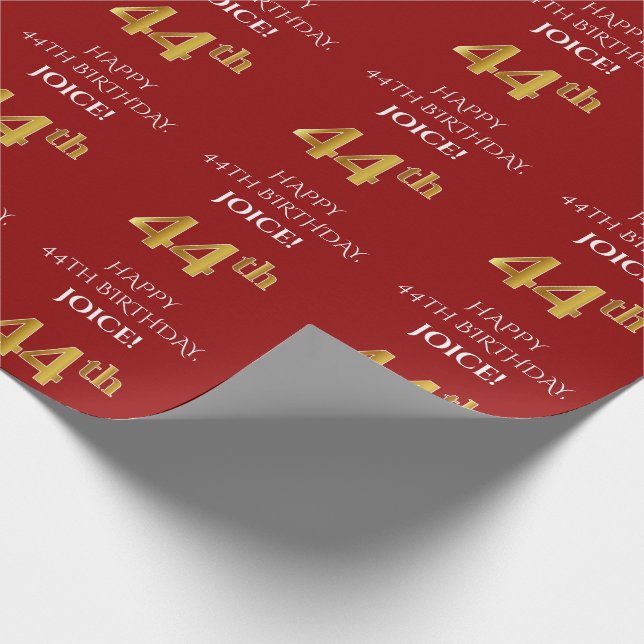 Papel De Regalo 44 Aniversario: Elegante, Rojo, Faux Gold Look (Esquina)