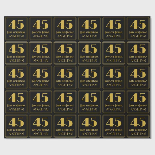 Papel De Regalo 45º cumpleaños ~ Art Deco Inspirado Aspecto "45",  (Superficie plana)