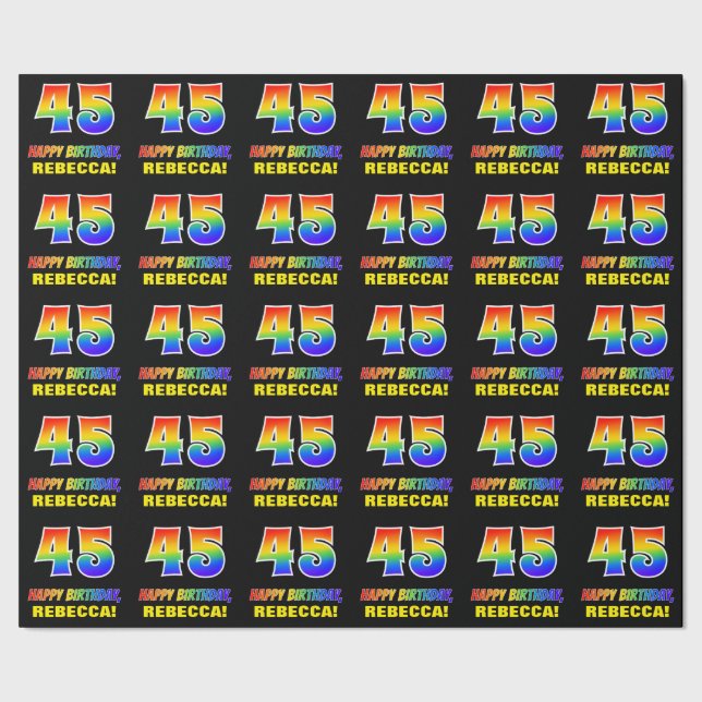 Papel De Regalo 45º cumpleaños: audaz, divertido, simple, arcoiris (Costura)