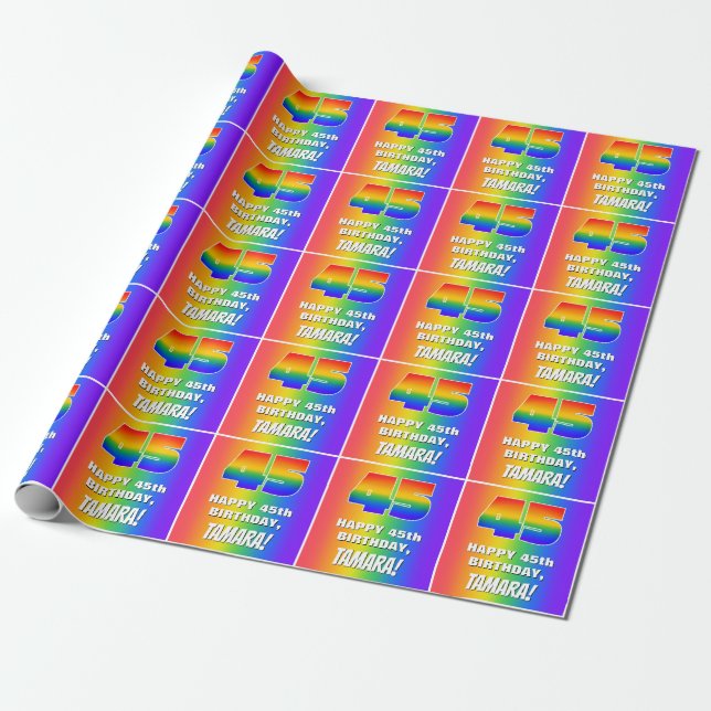Papel De Regalo 45º cumpleaños: Colorido, divertido patrón arcoiri (Desenrollado)