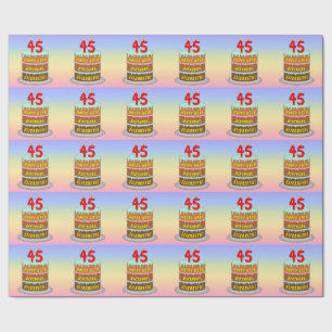 Papel De Regalo 45 Aniversario: Torta divertida y velas + nombre p