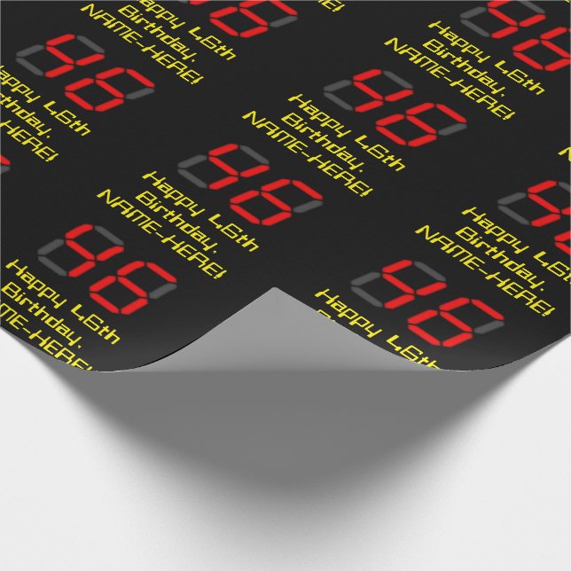 Papel De Regalo 46º cumpleaños: Red Digital Clock Style "46" + Nom (Esquina)