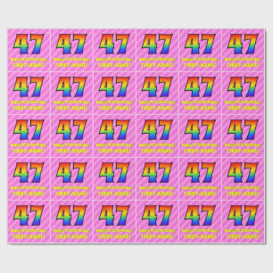 Papel De Regalo 47º cumpleaños: Rayas y corazones rosados, arcoiri