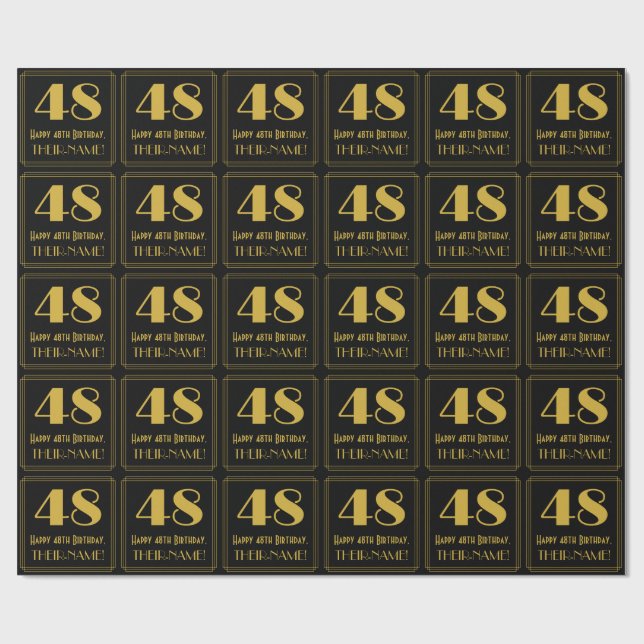 Papel De Regalo 48 Aniversario ~ Art Deco Inspirado Aspecto "48",  (Superficie plana)