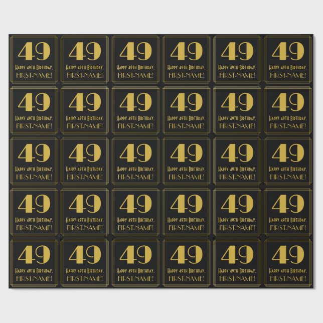 Papel De Regalo 49 cumpleaños ~ Art Deco Inspirado look "49", nomb (Superficie plana)