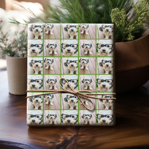 Papel De Regalo 4 Colaje de fotos con verde navideño
