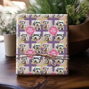 Papel De Regalo 4 Collage de fotos con Personalizado Feliz Cumplea