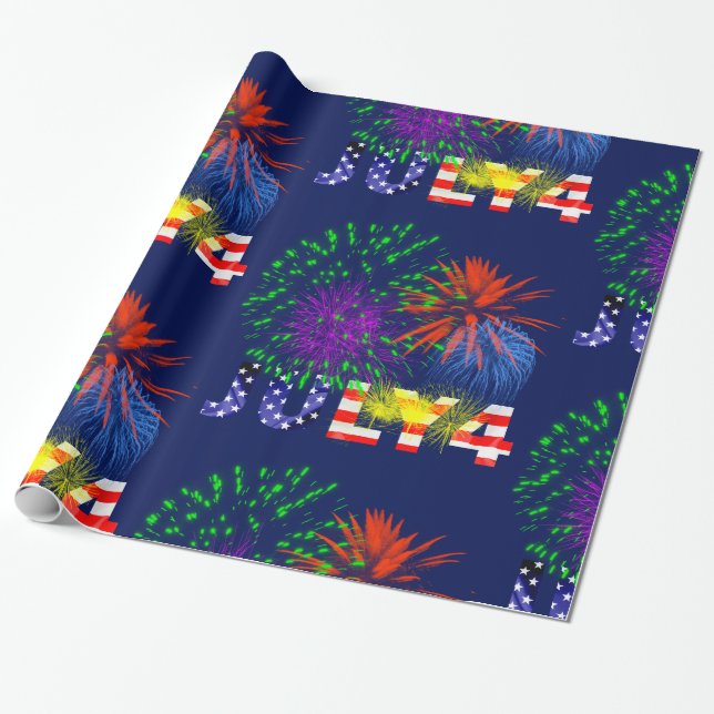 Papel De Regalo 4 de julio Fuegos artificiales (Desenrollado)