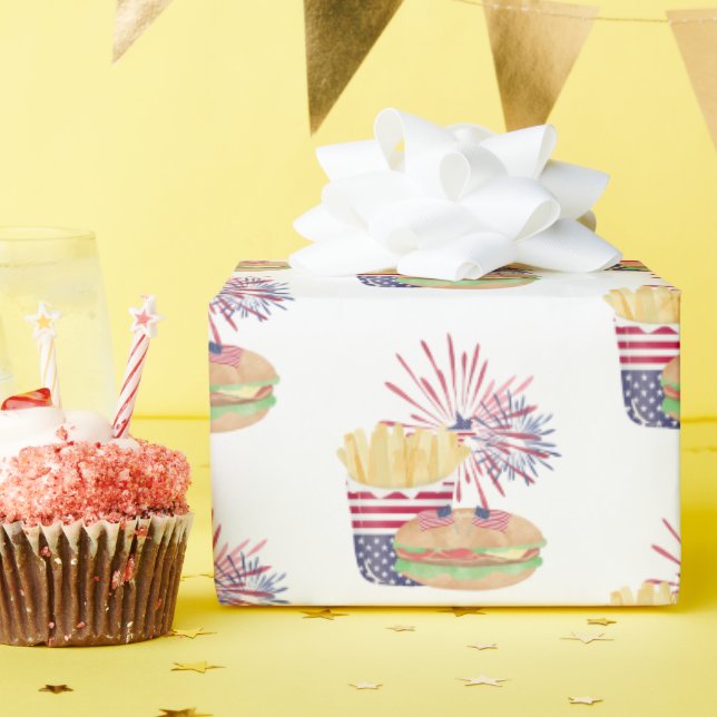 Papel De Regalo 4 de julio Fuegos artificiales Estrellas Patriótic (Fiesta de cumpleaños )