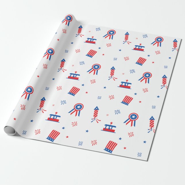 Papel De Regalo 4 de julio Patrón de Pegatinas (Desenrollado)