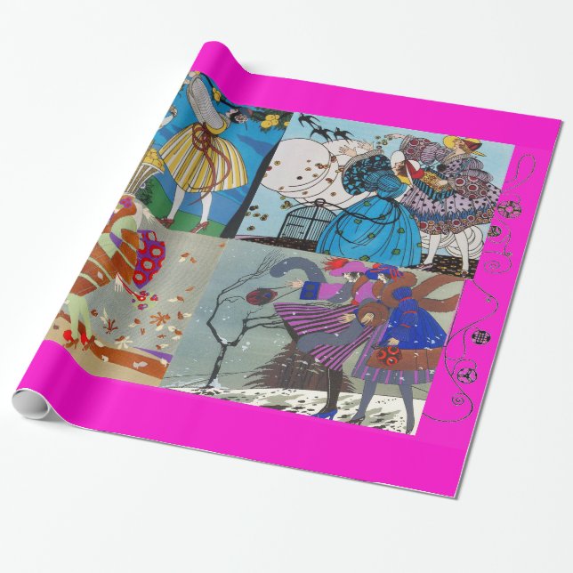 Papel De Regalo 4 TEMPORADAS ARTDECO BELLEZA ILUSTRACION DE MODA,r (Desenrollado)