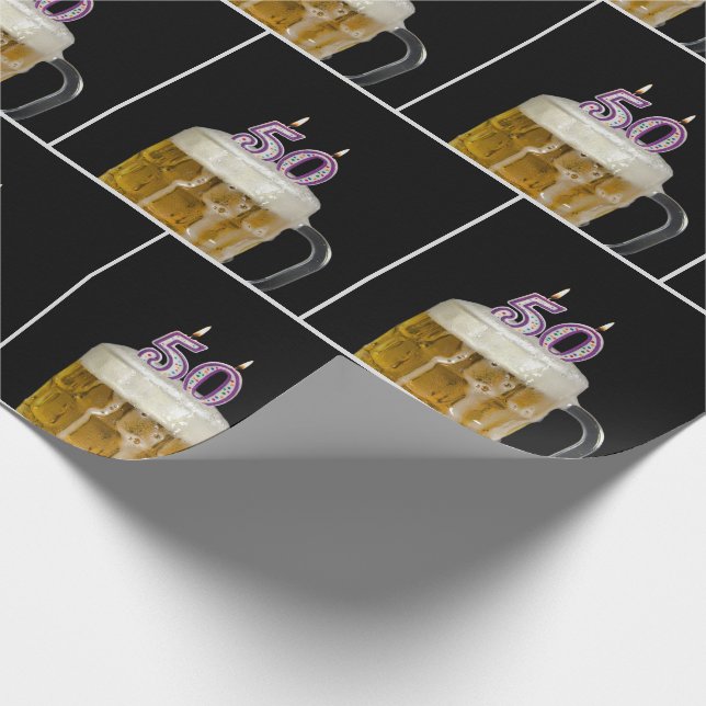 Papel De Regalo 50.ª Cerveza De Cumpleaños Mug Con Velas (Esquina)