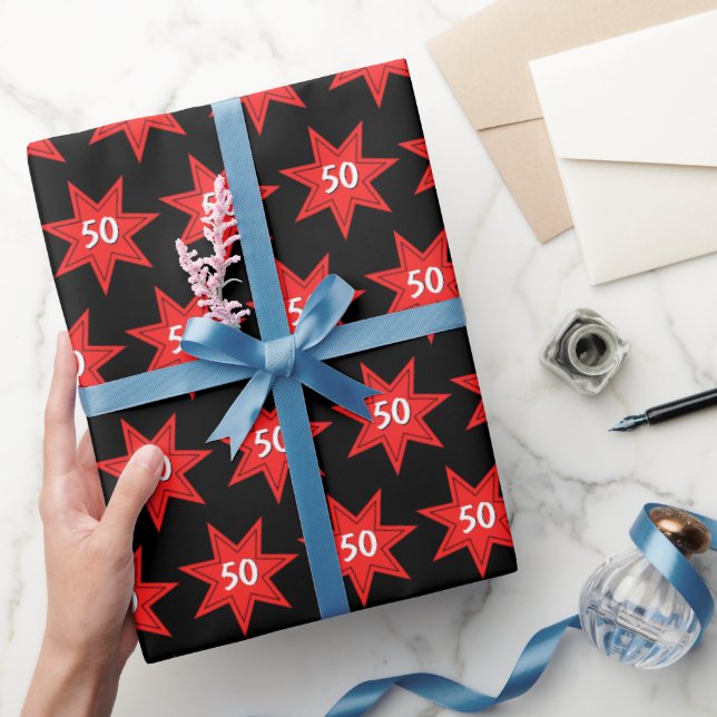 Papel De Regalo 50.ª Estrella Roja de Cumpleaños (Regalar)