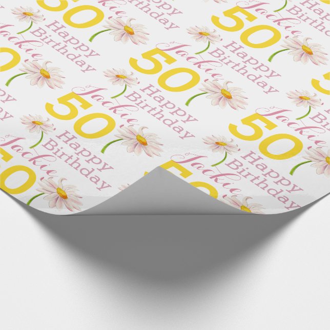 Papel De Regalo 50.ª flor de margarita de cumpleaños llamada envol (Esquina)