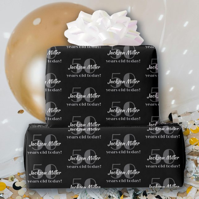 Papel De Regalo 50.ª Moda de cumpleaños Personalizado blanco y neg (Subido por el creador)