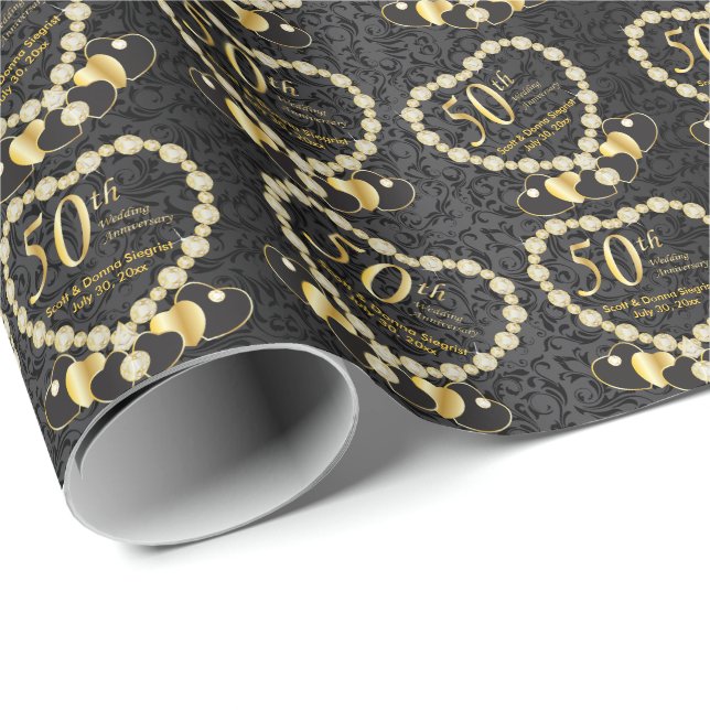 Papel De Regalo 50.º Aniversario del Boda de Oro | Nombre y fecha  (Esquina del rollo)