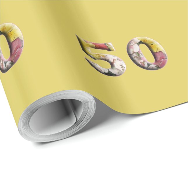 Papel De Regalo 50.º Aniversario Diseño Floral (Esquina del rollo)