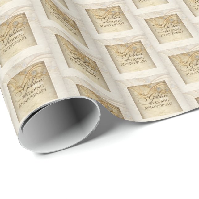 Papel De Regalo 50.º Boda Aniversario Perlas y encaje (Esquina del rollo)
