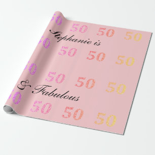 Papel De Regalo 50.º cumpleaños 50 fabuloso nombre Purpurina rosad