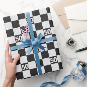 Papel De Regalo 50.º cumpleaños: cheques blancos y negros