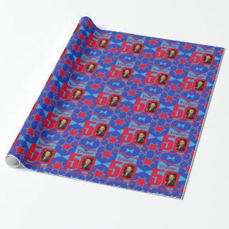 Papel De Regalo 50.º cumpleaños foto diversión regalo rojo azul