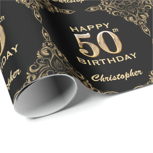 Papel De Regalo 50.º marco Purpurina negro y dorado