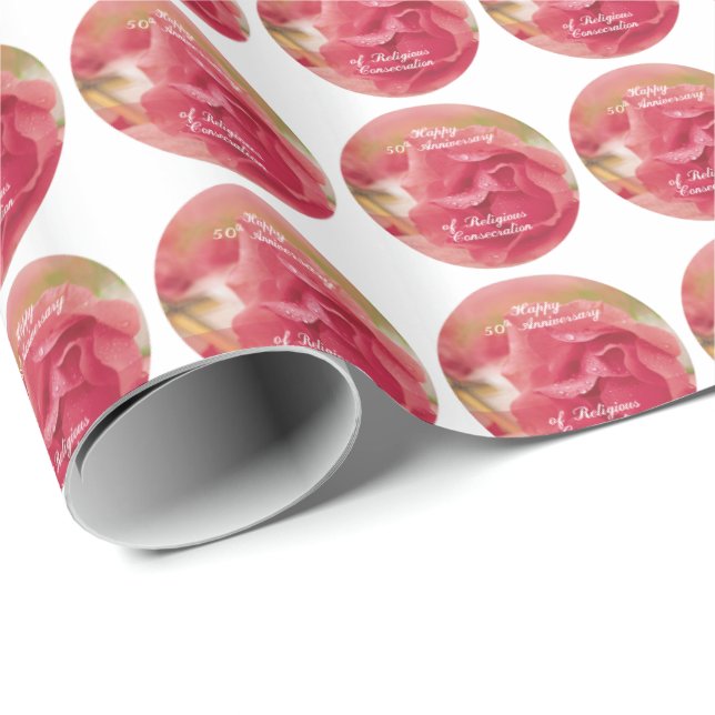 Papel De Regalo 50° Aniversario de la consagración religiosa Rosa  (Esquina del rollo)