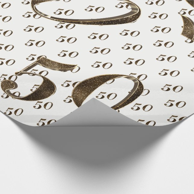 Papel De Regalo 50 Aniversario de Oro Tipografía elegante (Esquina)